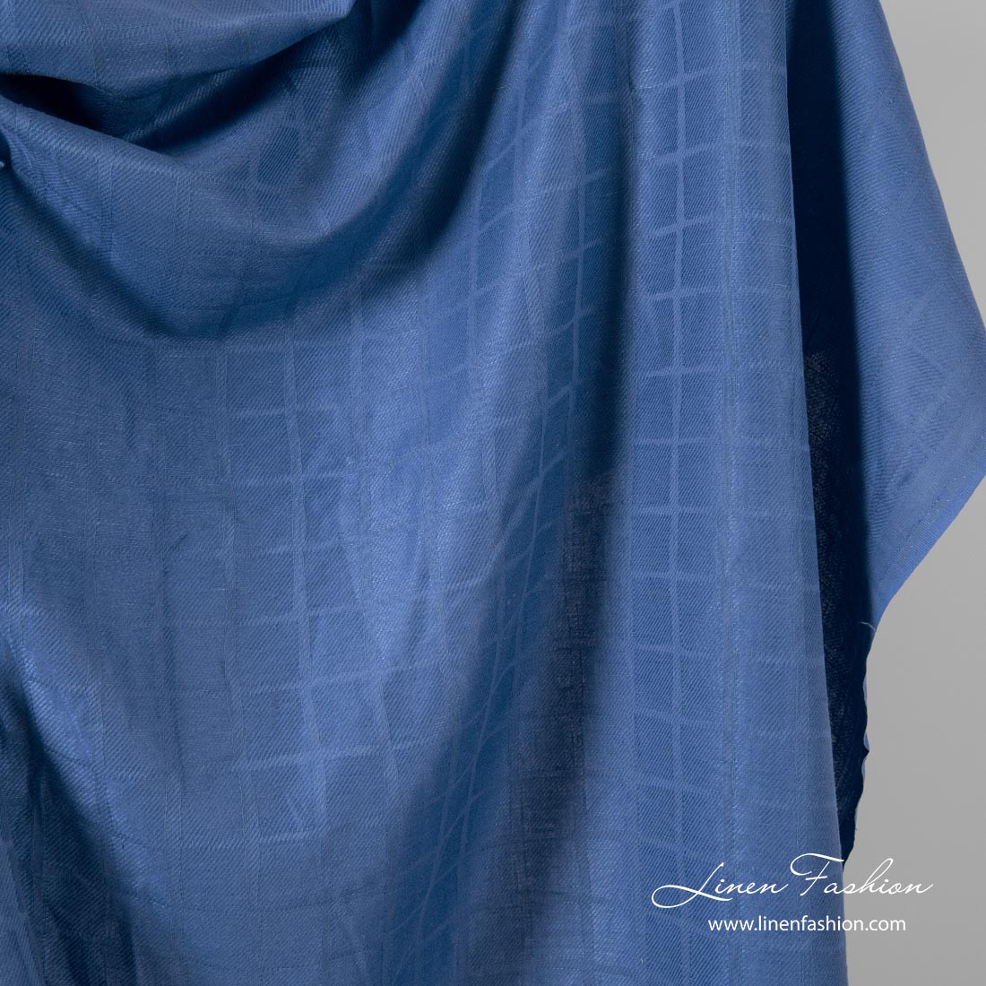 Blue checked linen blend fabric