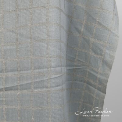 Linen cotton fabric blueish grey double-sided close up edge view