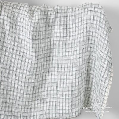 Washed white grey check jacquard pattern linen fabric 4 Jacquard pattern linen fabric with grey stripes, washed