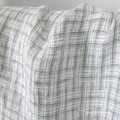 Washed white grey check jacquard pattern linen fabric 6 Washed white linen fabric with grey stripes