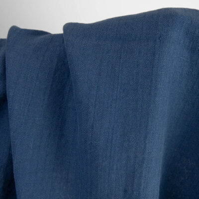 Dark blue linen cotton fabric in herringbone