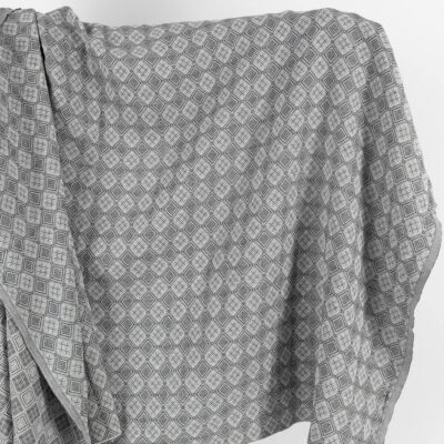 Grey linen cotton fabric in rhombus pattern