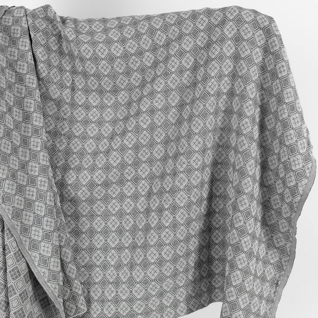 Grey linen cotton fabric in rhombus pattern