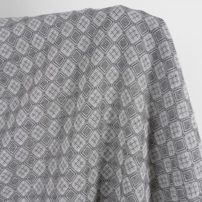 Grey linen cotton fabric in rhombus pattern, washed