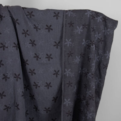 Washed linen cotton fabric with blueish grey flowers product photo
