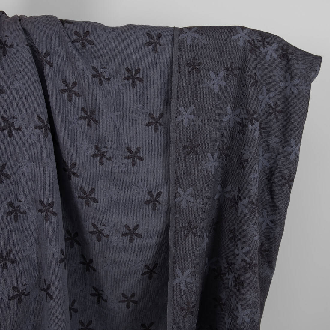 Washed linen cotton fabric with blueish grey flowers product photo