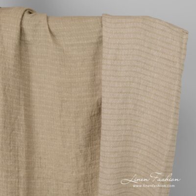Washed green-beige diamonds linen fabric 5 Light brown linen fabric
