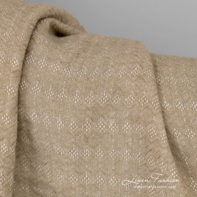 Washed green-beige diamonds linen fabric 6 Light brown linen fabric with decorative diamonds