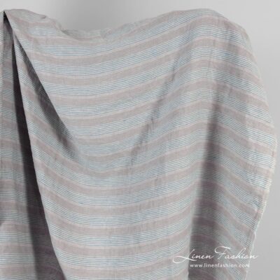Light grey-blue linen fabric in stripes washed 5 Grey blue linen fabric in stripes