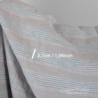 Light grey-blue linen fabric in stripes washed 8 Grey blue linen fabric in stripes, perfect for clothes and home textile