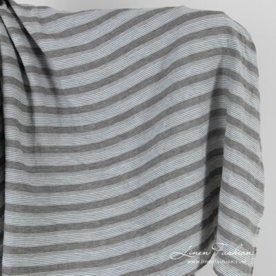 Grey-blue linen fabric in stripes washed 5 Brown blue linen fabric in stripes