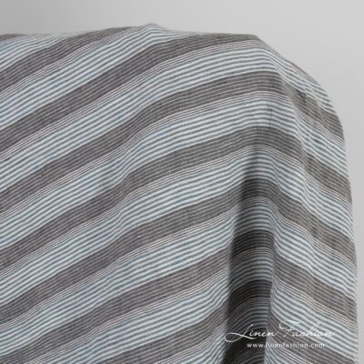 Grey-blue linen fabric in stripes washed 6 Brown blue linen fabric in stripes, washed