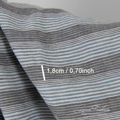 Grey-blue linen fabric in stripes washed 8 Brown blue linen fabric in stripes, perfect for clothes and home textile