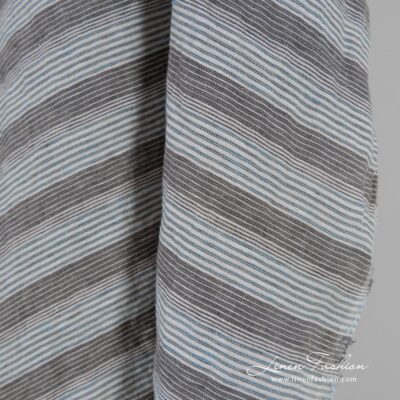 Grey-blue linen fabric in stripes washed 7 Brown blue linen fabric in stripes, specially washed to increase softness
