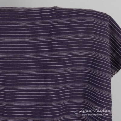 Dark blue linen fabric in stripes, washed