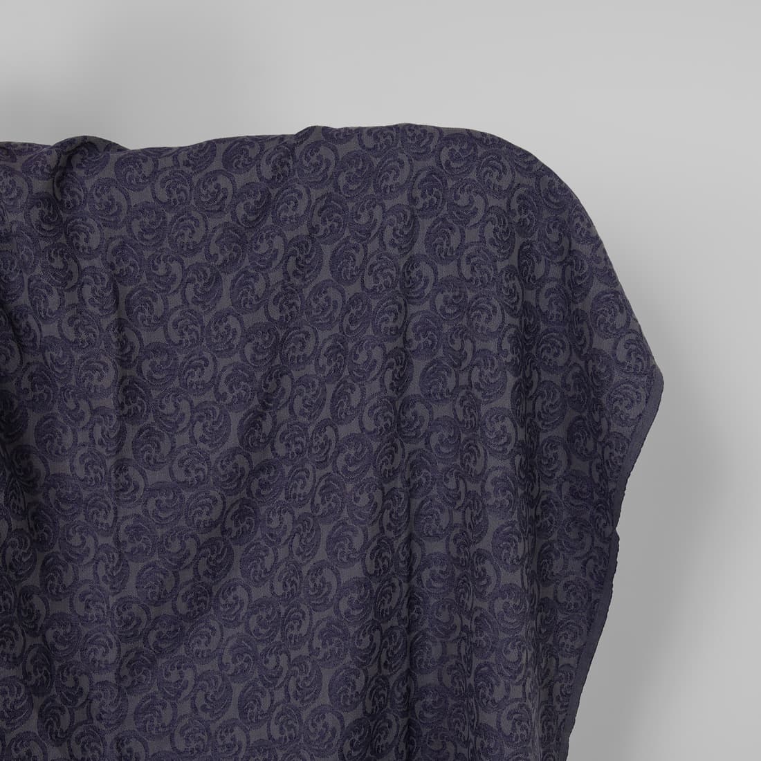 Washed linen cotton fabric grey and cobalt blue jacquard