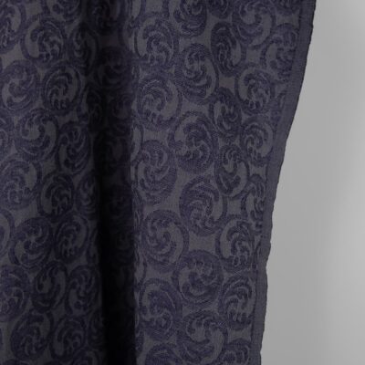 Washed linen cotton fabric grey and cobalt blue jacquard, fabric edge