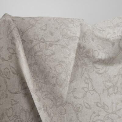Natural colour linen cotton jacquard fabric with flowers 7 Natural colour linen cotton jacquard fabric with flowers close up detail