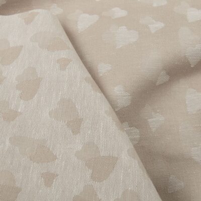 Light brown half-linen fabric with small hearts