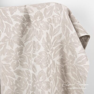 Linen cotton light grey fabric with flowers 4 Linen cotton jacquard fabric with flowers