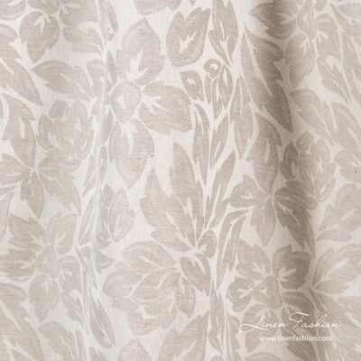 Linen cotton light grey fabric with flowers 6 Light grey linen blend flower pattern fabric