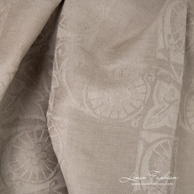 Linen cotton brownish jacquard fabric in checks