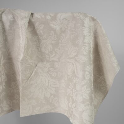 Linen cotton jacquard fabric beige with flowers 5 Linen cotton jacquard fabric beige with flowers