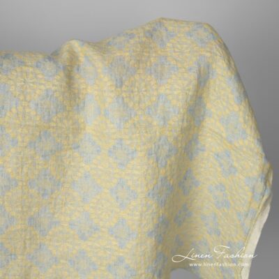 Washed yellow linen fabric in a flower pattern 5 Washed linen fabric in a flower pattern