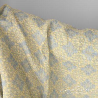 Washed yellow linen fabric in a flower pattern 7 Linen fabric can be used for sewing stylish home textile items, clothing, bags and other accessories.
