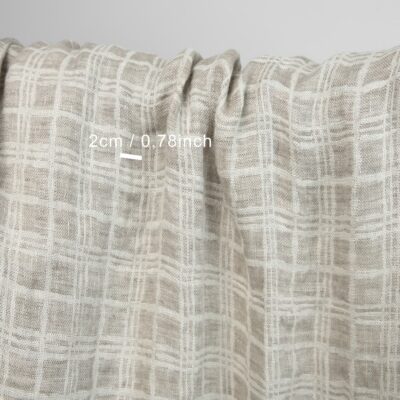 Linen jacquard washed fabric beige squares 7 linen washed jacquard squares, 140cm.