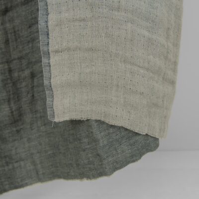 Washed linen fabric greyish blue colour double-sided 9 Washed linen fabric greyish blue colour double-sided close edge view