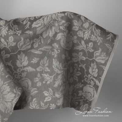 Linen jacquard grey fabric floral pattern product photo