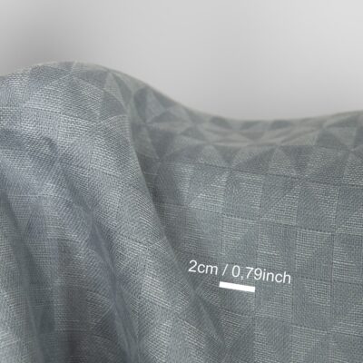Linen fabric grey jacquard triangle pattern, with measurements