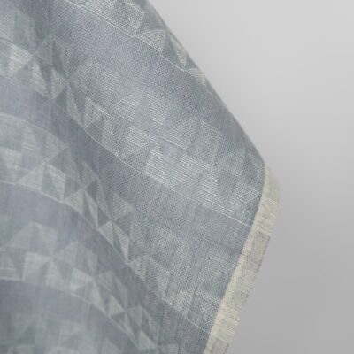 Linen fabric grey violet jacquard triangle pattern, fabric edge