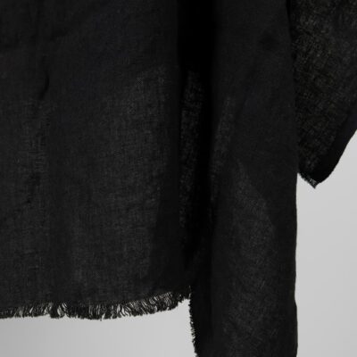 Washed heavy linen fabric black colour edge view