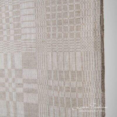 Beige checked twill linen fabric 6 Natural linen color fabric