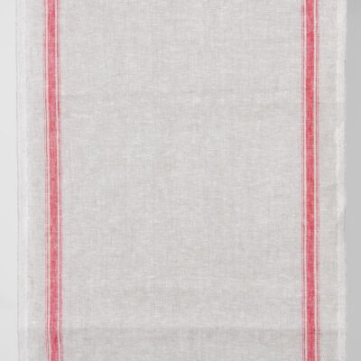 Narrow linen fabric light grey colour with red stripes 3 Narrow linen fabric light grey colour with red stripes