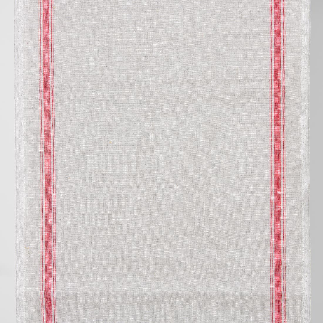 Narrow linen fabric light grey colour with red stripes