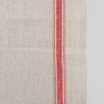 Narrow linen fabric natural grey colour with red stripes product photo detail