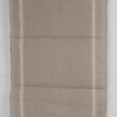 Narrow linen fabric brownish-grey white stripes on sides