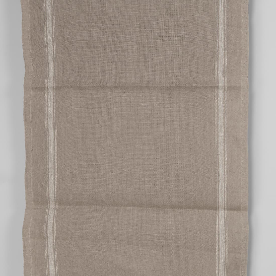 Narrow linen fabric brownish-grey white stripes on sides