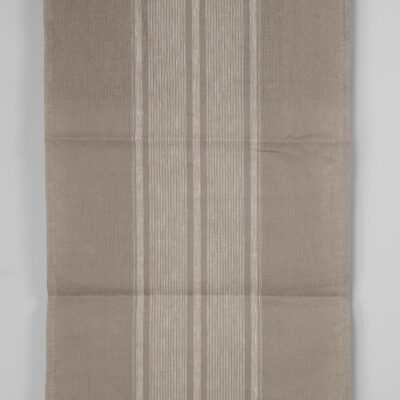 Narrow linen fabric brownish-grey with white center stripes
