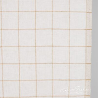 Linen fabric in beige checks, 60cm width