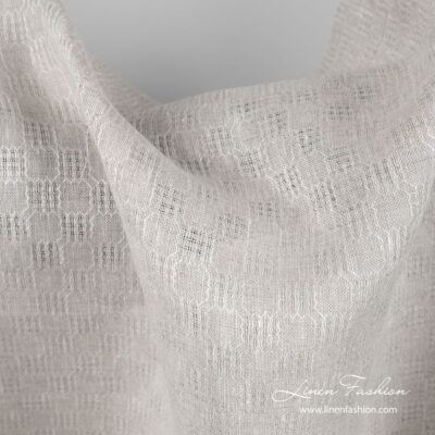 Linen light grey patterned fabric 5 Linen fabric in light grey color azure checks