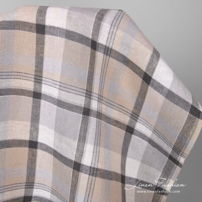 Linen fabric in light grey, white checks 4 Linen fabric in light grey, white checks.