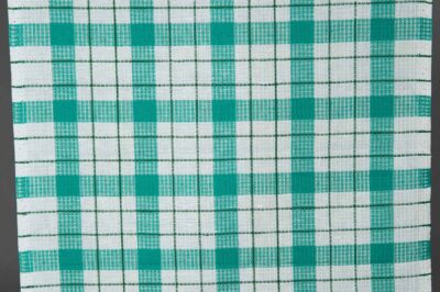 Plaid linen cotton fabric in green and white