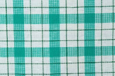 Plaid linen cotton fabric in green and white