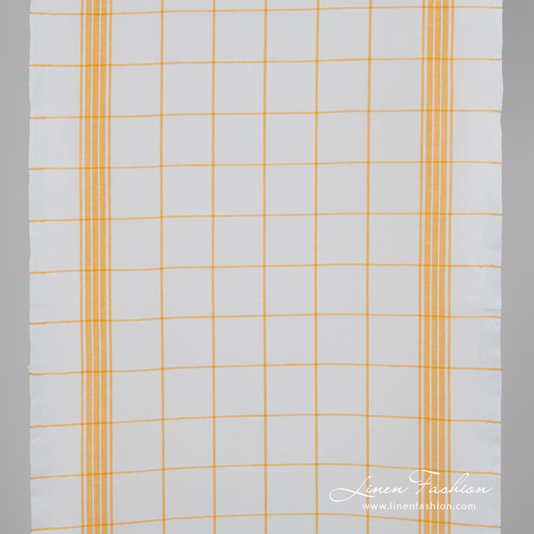 White linen cotton fabric in yellow checks