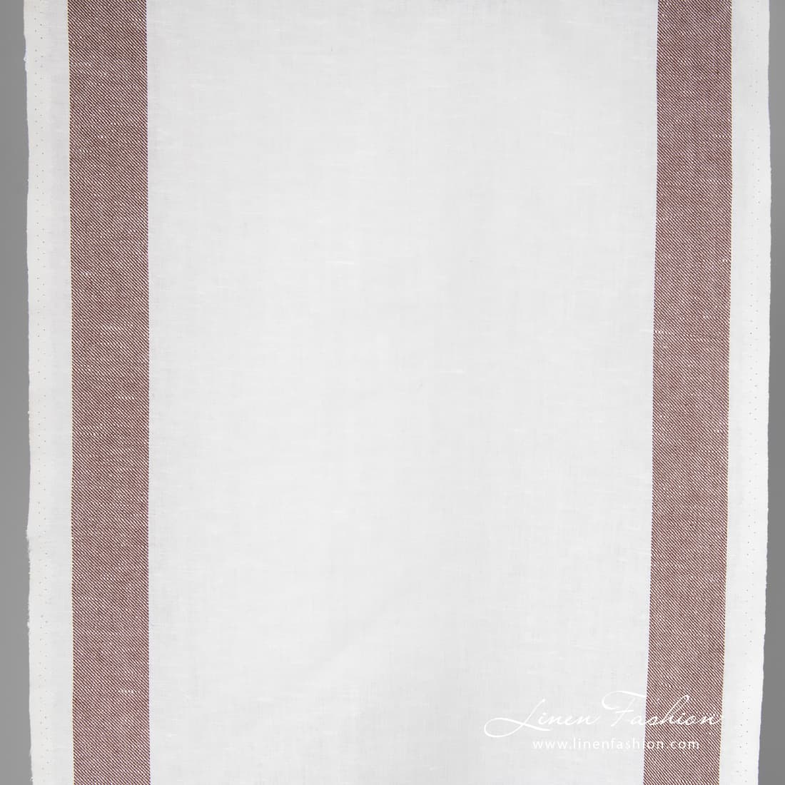 Linen cotton optical white fabric with brown stripes