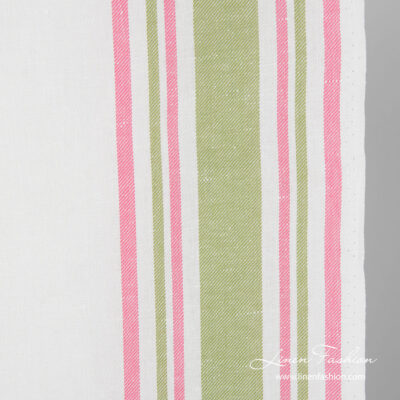 Pink and green stripes of the narrow linen fabric